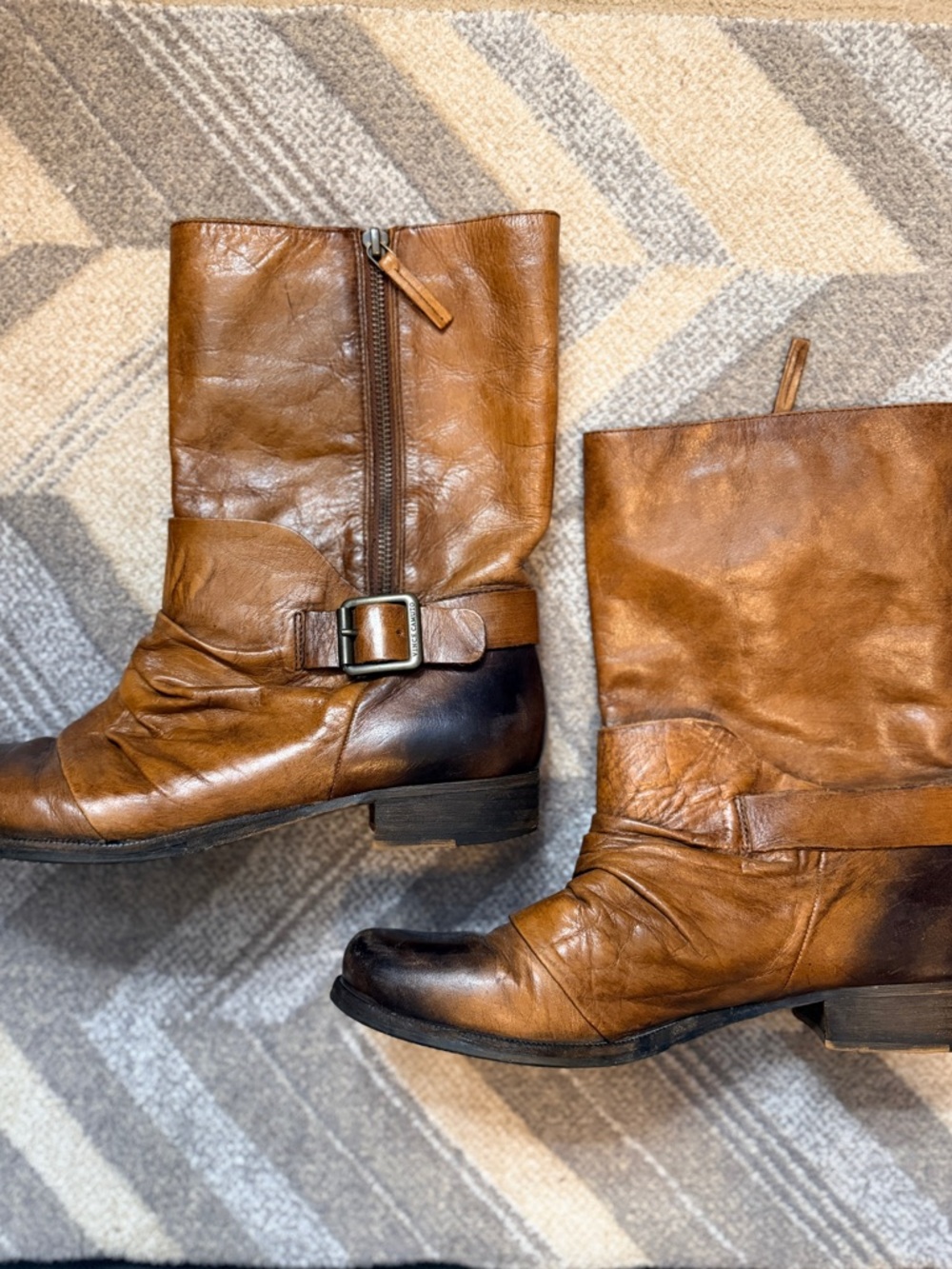 Vince Camuto|Distressed Moto Ankle Boots|Leather|Mid Shaft|Two Toned|Size 10.5 - Picture 6 of 16